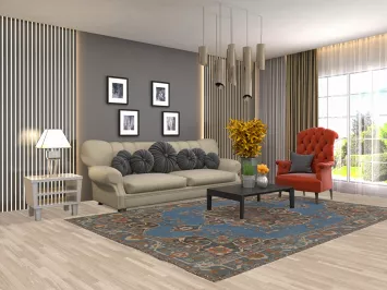 Over-Dyed Blue Tabriz Living Room Area Rug 7x10