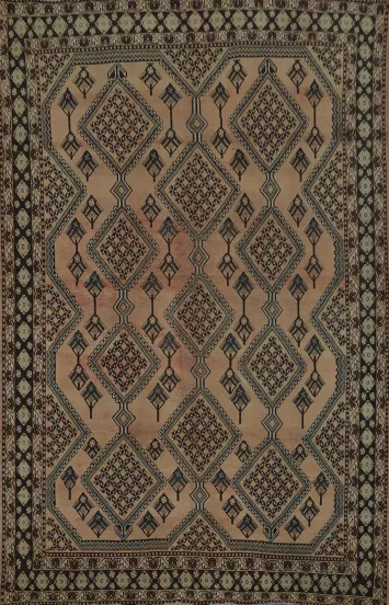 Vintage-Inspired Bakhtiari Persian Rug with Timeless Geometric Charm 7x10