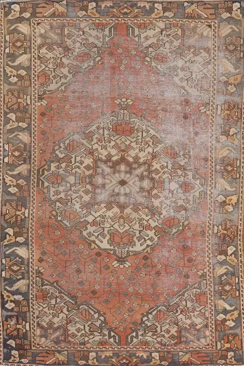 Distressed Wool Bakhtiari Persian Rug 4x7