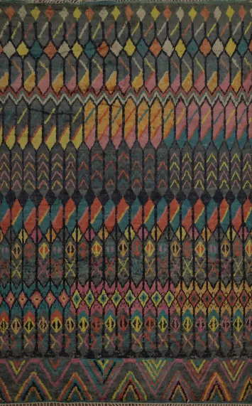 Chic Moroccan Large Rug 10x15 with Striking Multicolor Geometrics