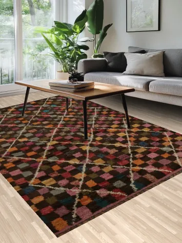 Checkered Lines: Multicolored Geometric Moroccan Area Rug 7x11