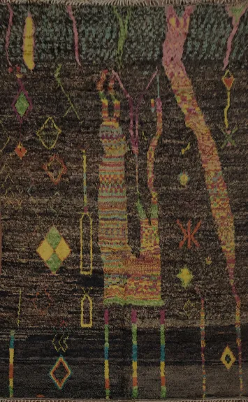 Bohemian Moroccan Large Area Rug 9x13 with Intricate Symbolic Designs