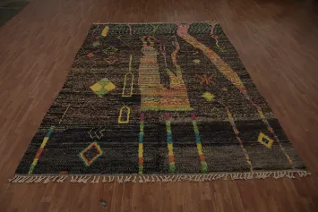 Bohemian Moroccan Large Area Rug 9x13 with Intricate Symbolic Designs