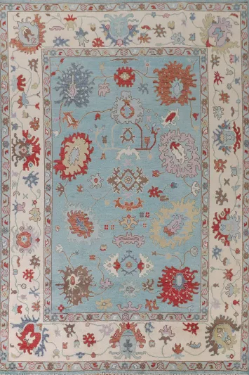 Light Blue Oushak Living Room Rug 9x12