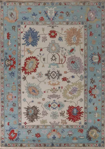 Floral Ivory & Blue Oushak Oriental Area Rug 9x12
