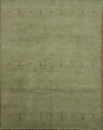 Elegant Minimalist Olive Green Modern Gabbeh Area Rug 8x10