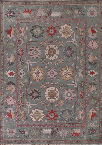All-Over Gray Floral Oushak Indian Area Rug 9x12