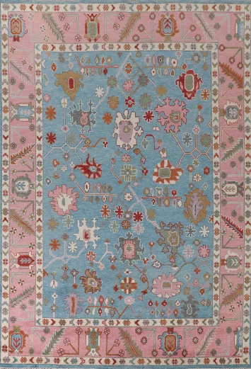 Light Blue & Pink Oushak Oriental Area Rug 9x12