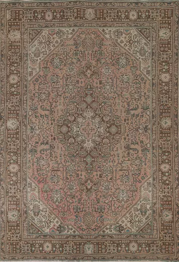 Pink Geometric Tabriz Persian Area Rug 7x10