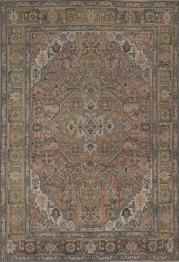 Geometric Wool Tabriz Living Room Rug 7x10