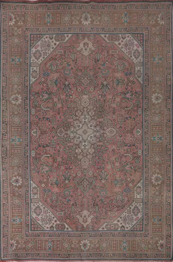 Pink Geometric Tabriz Persian Area Rug 8x11