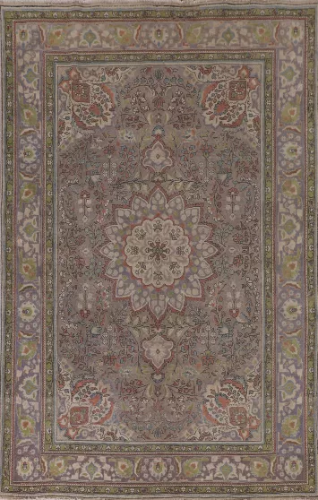 Gray Floral Tabriz Persian Area Rug 7x10