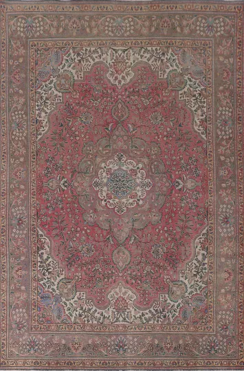 Pink Floral Tabriz Persian Area Rug 8x11