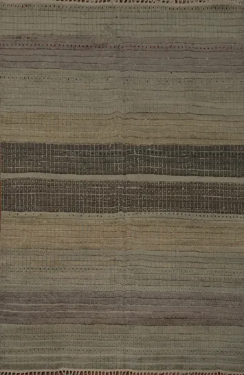 Earth Tone Moroccan Area Rug 8x10 with Subtle Textured Lines