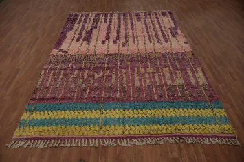 Plush Moroccan Area Rug 8x11 with Colorful Striped for Cozy Interiors