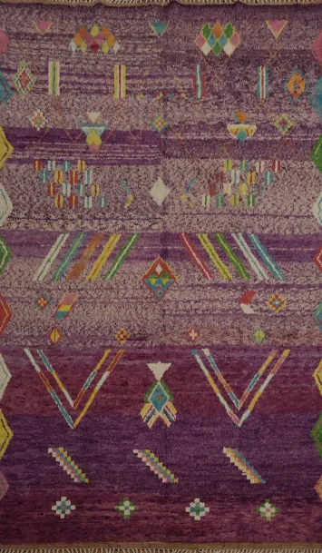 Eclectic Moroccan Large Rug 10x15 in Purple with Intricate Designs
