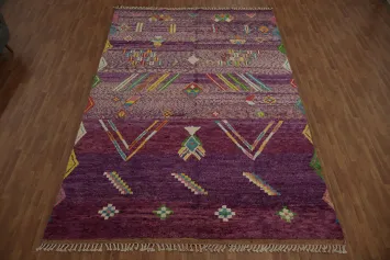 Eclectic Moroccan Large Rug 10x15 in Purple with Intricate Designs