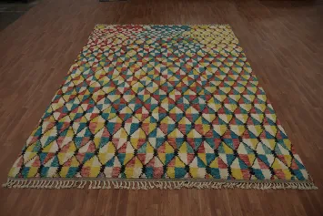 Bright Geometric Moroccan Area Rug 9x13 with Rich Diamond Forms