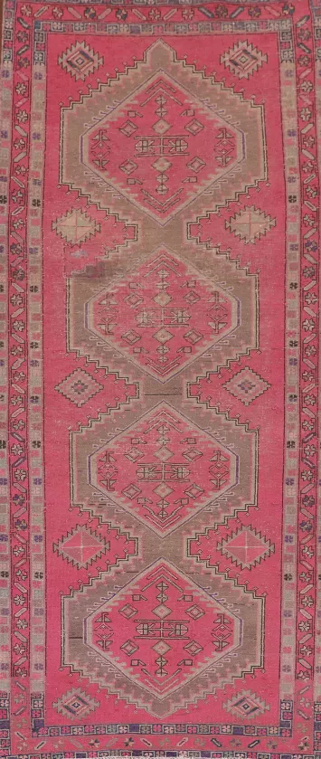 Over-Dyed Pink Ardebil Persian Runner Rug 4x10
