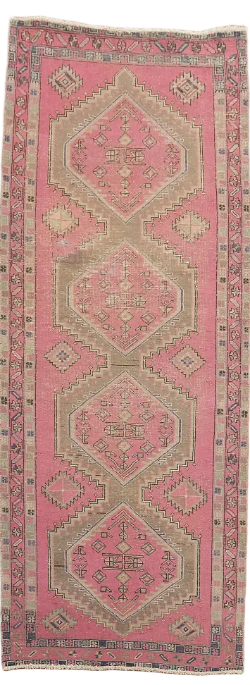 Over-Dyed Pink Ardebil Persian Runner Rug 4x10