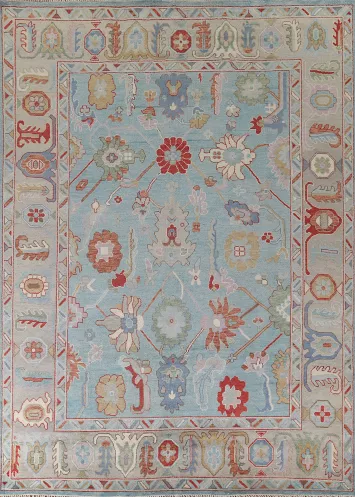 Light Blue Oushak Living Room Rug 9x12
