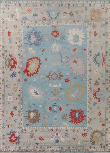 Light Blue Oushak Oriental Large Rug 12x15
