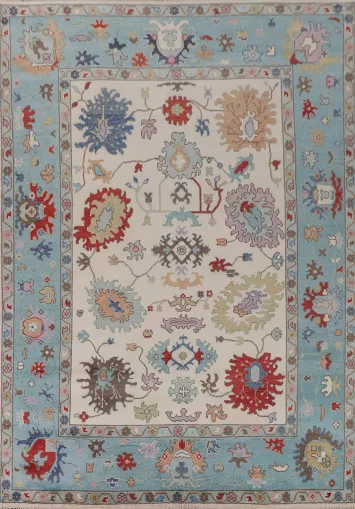 Ivory Floral Oushak Living Room Rug 9x12
