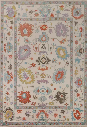 Handmade Floral Oushak Living Room Rug 9x12