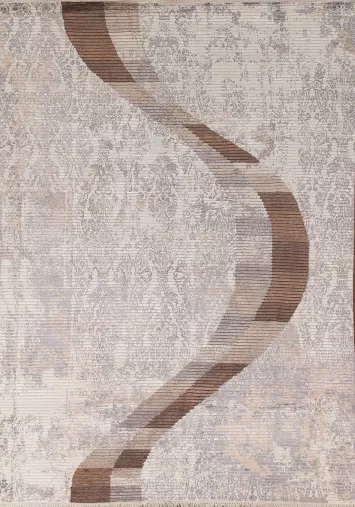 All-Over Striped Modern Indian Area Rug 7x9