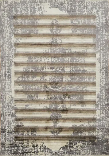 Striped Wool Abstract Indian Rug 4x6