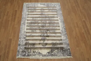 Striped Wool Abstract Indian Rug 4x6