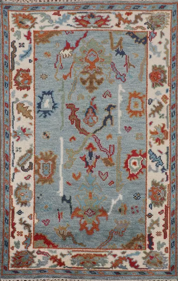 Handmade Blue Oushak Oriental Rug 3x5