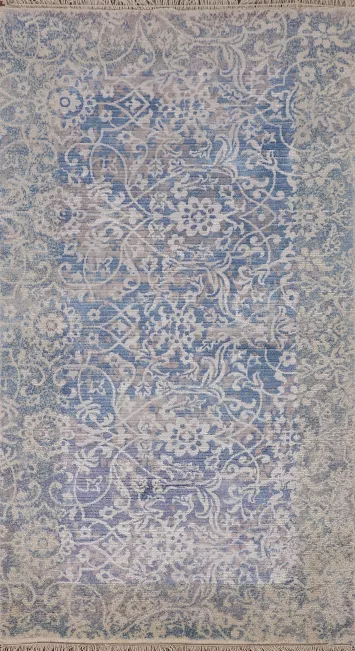 Handmade Blue Abstract Modern Rug 3x5