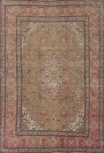 Distressed Gold Tabriz Persian Area Rug 8x11