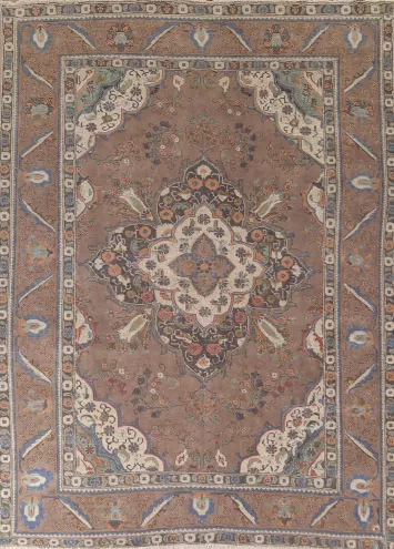 Vintage Brown Tabriz Persian Area Rug 8x11