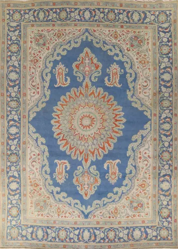 Vintage Blue Tabriz Persian Area Rug 10x13