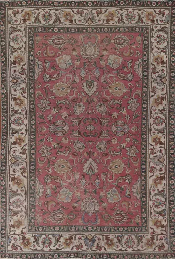 Floral Pink Tabriz Persian Area Rug 6x9