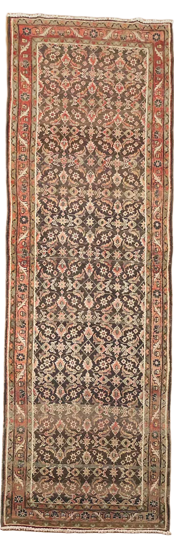 Brown Hamedan Persian Runner Rug 3x10
