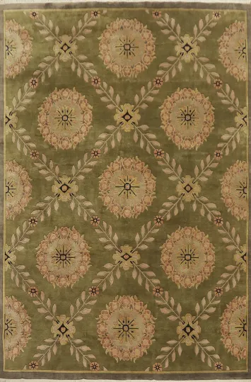 Green Floral Nepalese Oriental Area Rug 9x12
