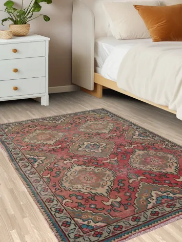 Pink Geometric Wool Tabriz Persian Accent Rug 3x5