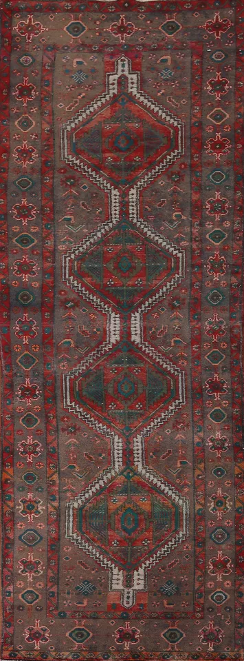 Vintage Wool Tribal Heriz Persian Runner Rug 4x12