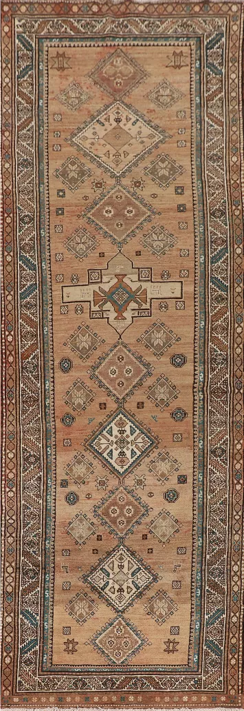 Vintage Geometric Heriz Persian Runner Rug 4x13