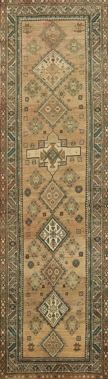 Vintage Geometric Heriz Persian Runner Rug 4x13