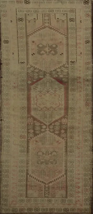 Vintage Ardebil Persian Runner Rug 4x10 with Geometric Patterns