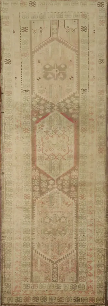 Vintage Ardebil Persian Runner Rug 4x10 with Geometric Patterns