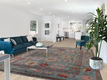 All-Over Blue Oushak Oriental Area Rug 9x12