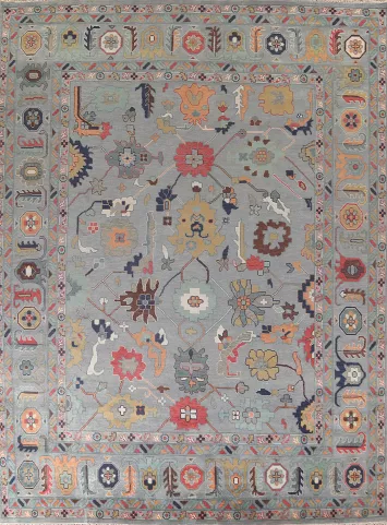 Gray Floral Oushak Oriental Large Rug 12x15
