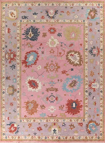 Pink Floral Oushak Oriental Large Rug 12x15