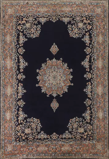Navy Blue Floral Kerman Persian Area Rug 7x10