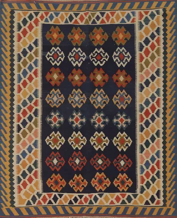 Navy Blue Kilim Qashqai Persian Rug 5x6